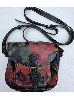 Patricia Nash Floral Leather Crossbody Saddle Bag Vintage Rose Print Buckle Flap